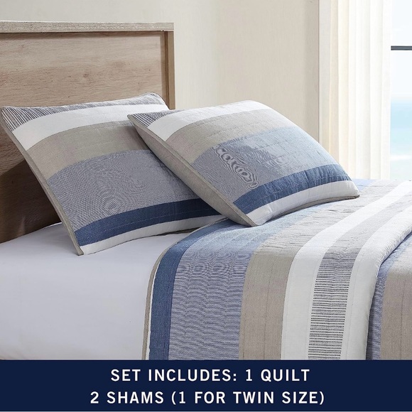 Nautica Galewood Cotton Reversible Beige Quilt Set KING - Picture 3 of 10